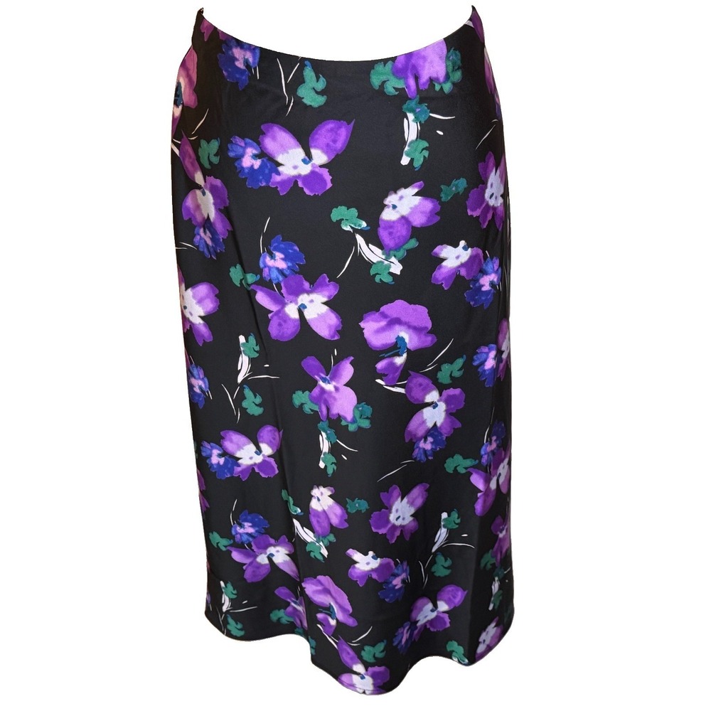 J. CREW Black, Vibrant Purple & Blue All Over Floral Midi Pencil Skirt Size S